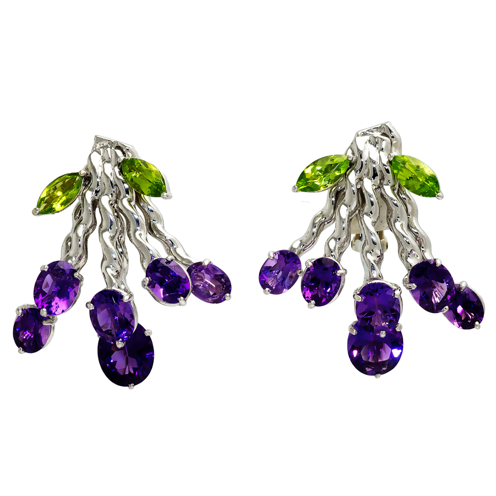 Flowing Lines Bouquet Amethyst And Peridot Earrings Kaufmann De Suisse Flowing Lines Bouquet Amethyst And Peridot Earrings