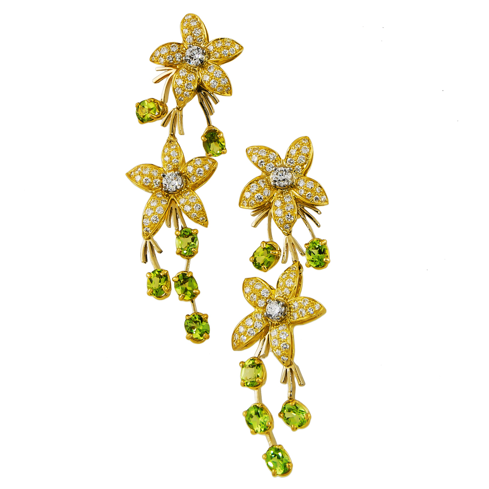 Peridot And Diamond Dangle Earrings Kaufmann De Suisse Peridot And Diamond Dangle Earrings