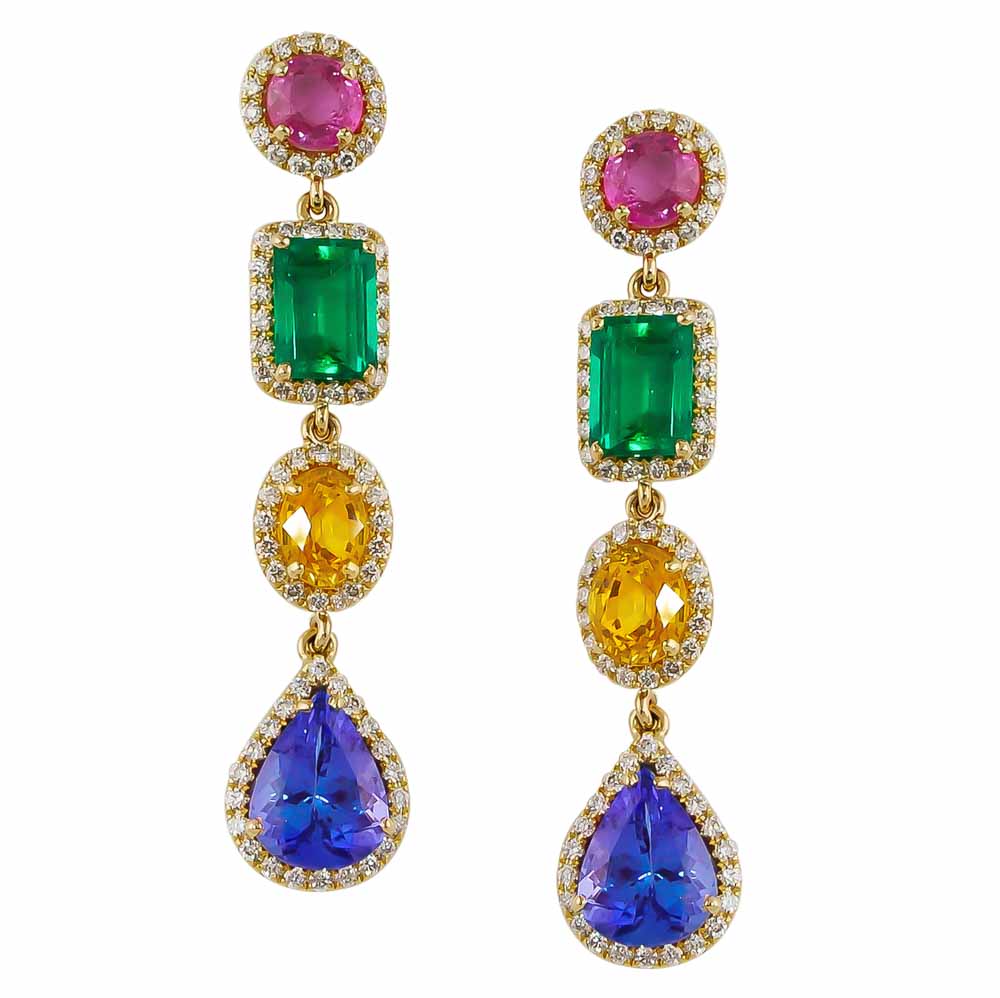 Gemstone And Diamond Drop Earrings Kaufmann De Suisse Multi Colored Gemstone Diamond Drop Earrings
