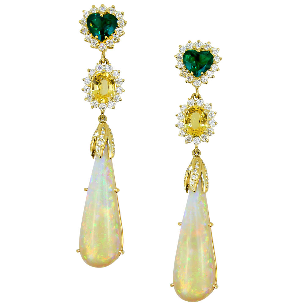 Opal Yellow Shire Emerald And Diamond Drop Earrings Kaufmann Opal Yellow Shire Emerald And Diamond Drop Earrings