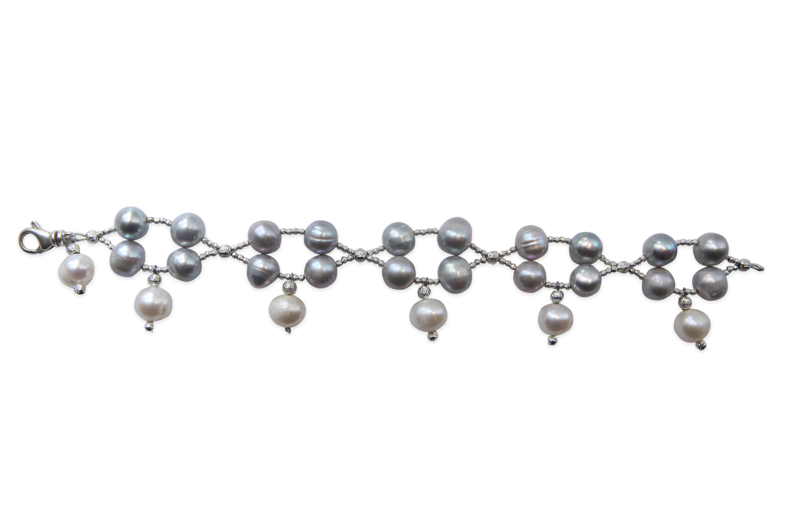 Pentagon Shape Freshwater Grey Pearl Bracelet With White Drops Pentagon Shape Freshwater Grey Pearl Bracelet With White Drops
