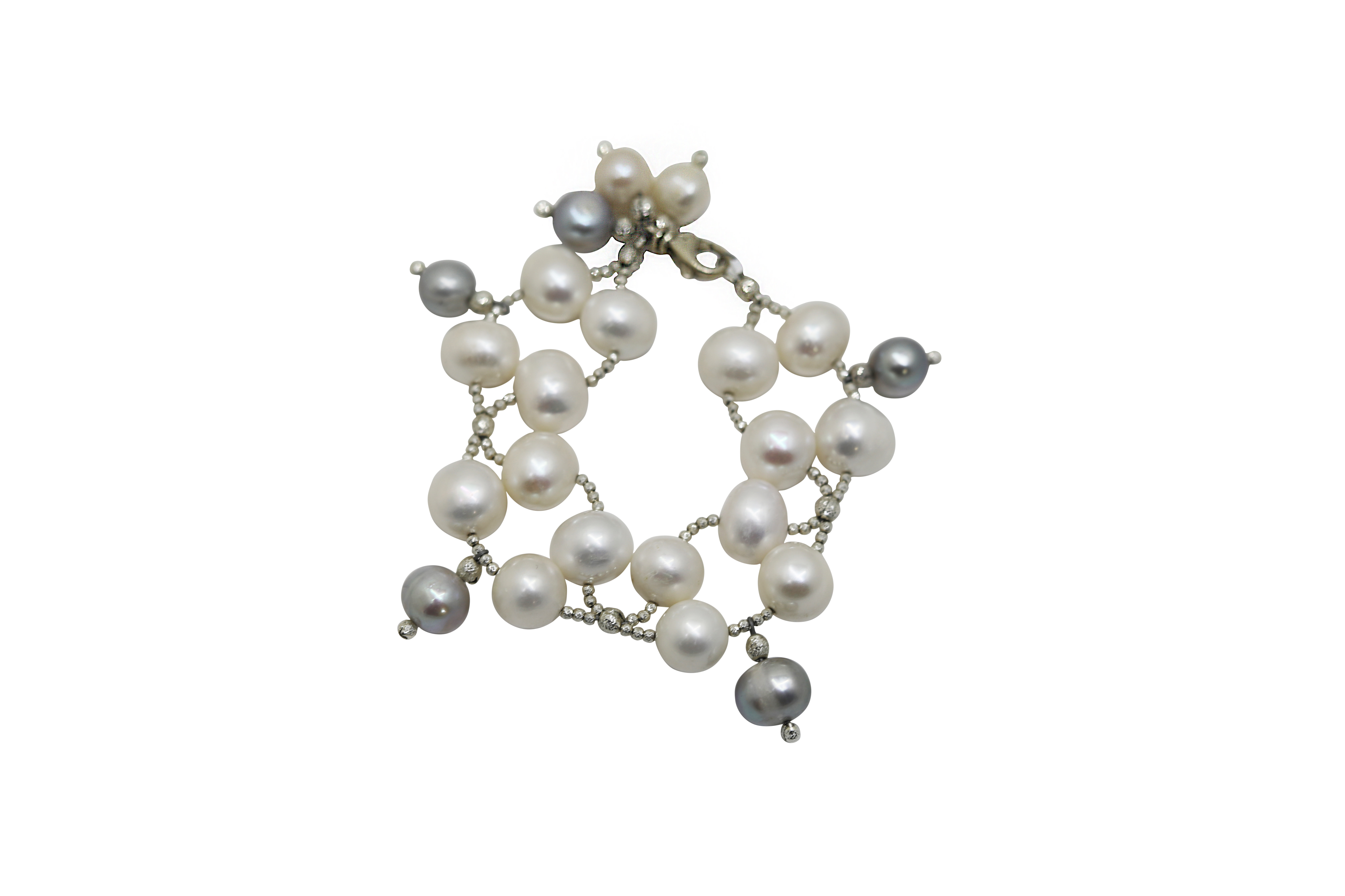 Freshwater White Pearl Bracelet With Grey Drops Freshwater White Pearl Bracelet With Grey Drops